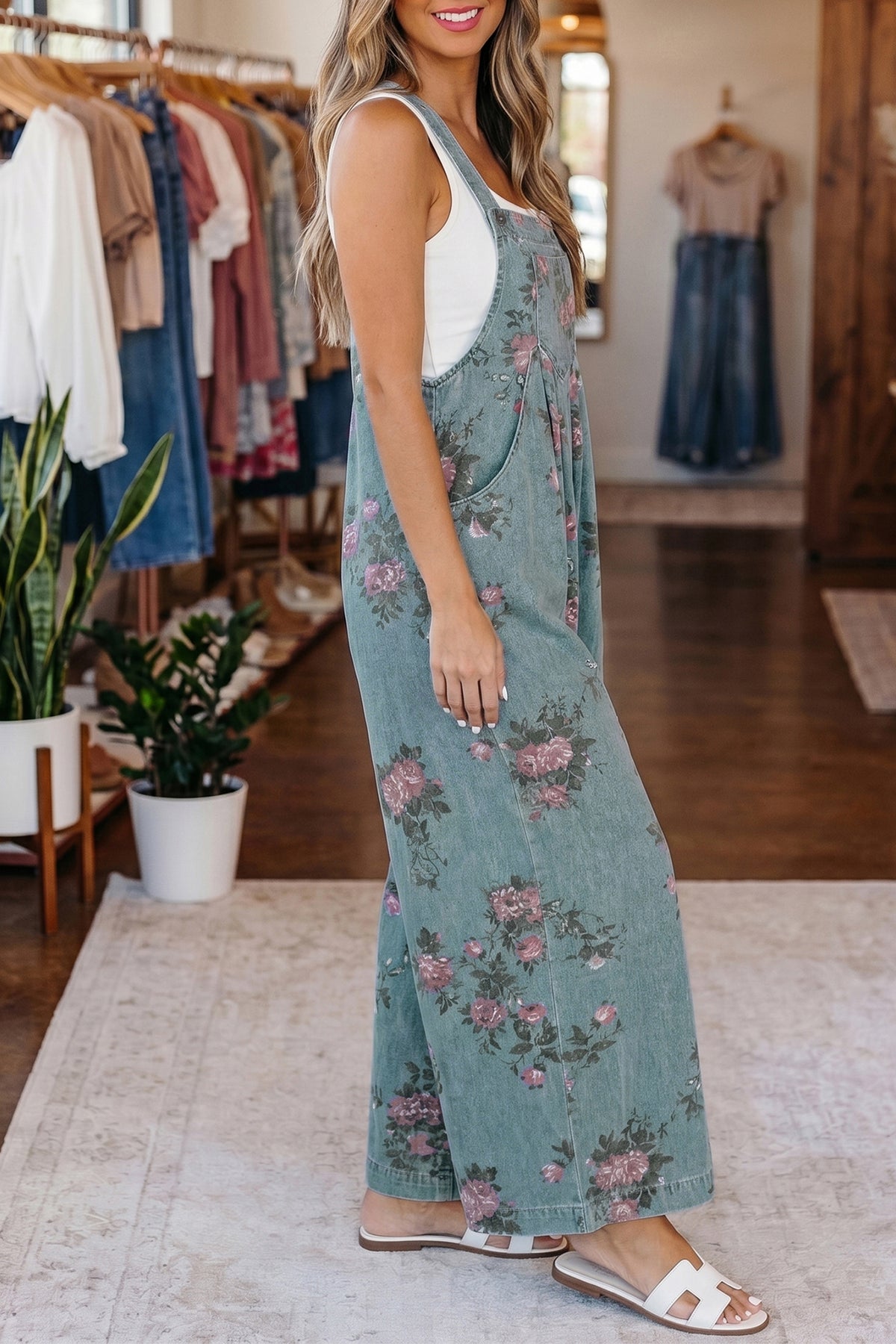 Floral Grace Denim Jumpsuit
