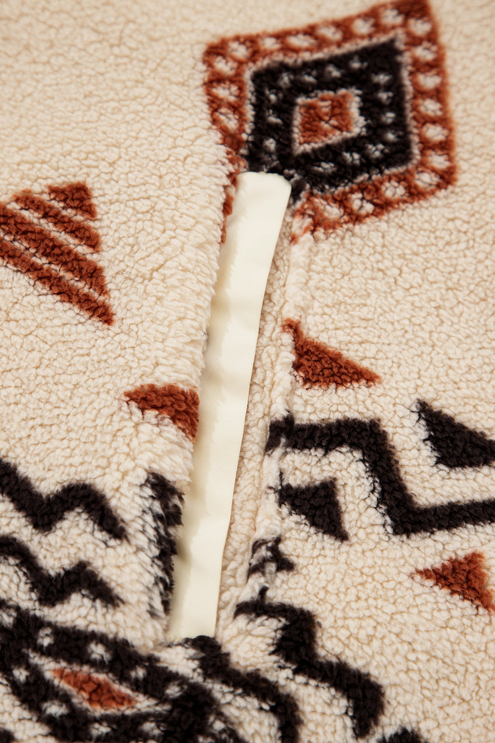 Black Vintage Geometric Half Zip Plush Sweatshirt