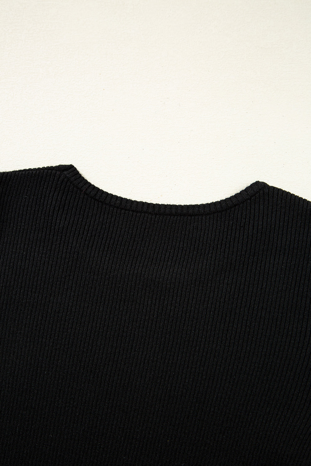 Black Ribbed Knit Cold Shoulder Plain Sweater