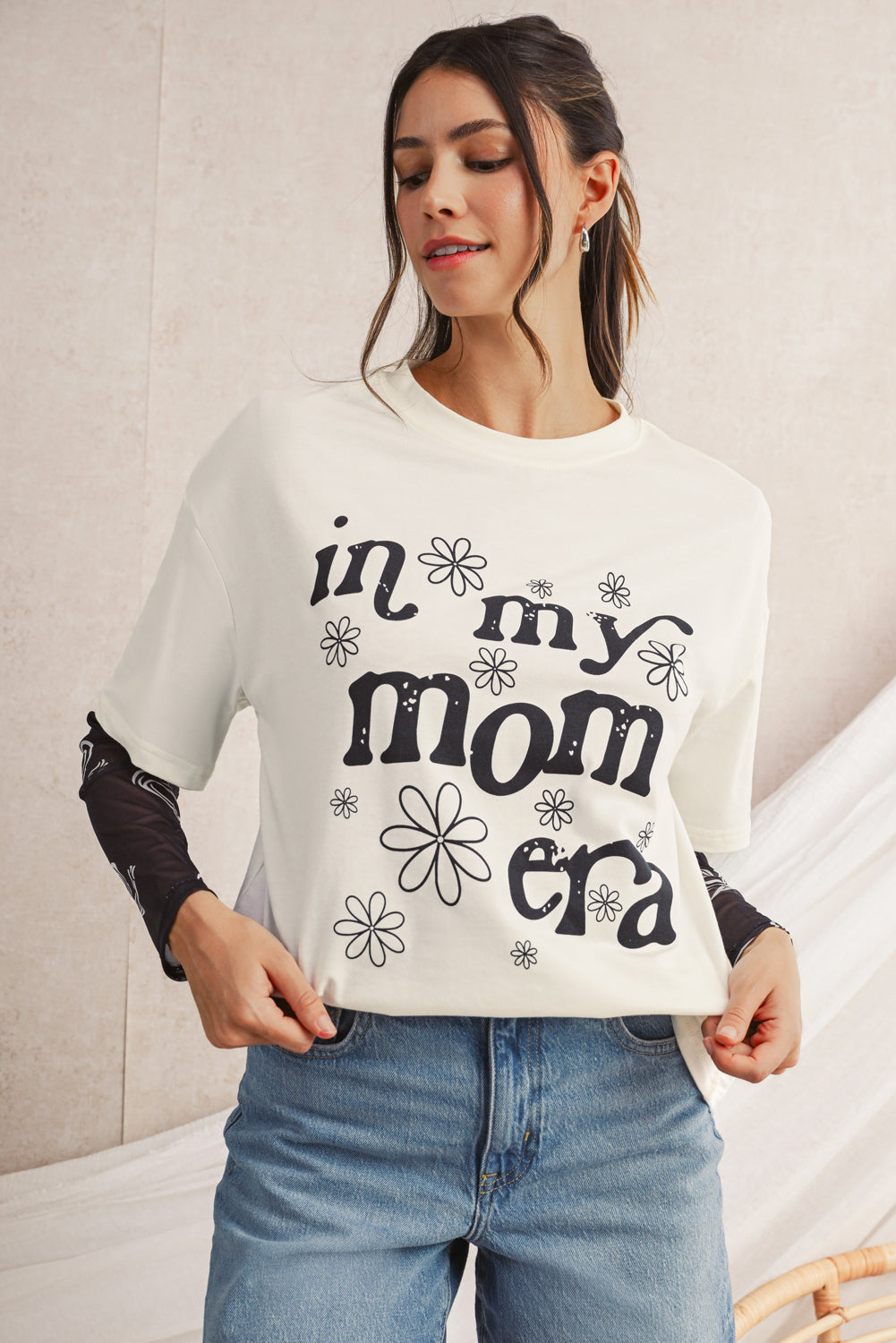 Jet Stream In My Mom Era Flower Graphic Loose Tee