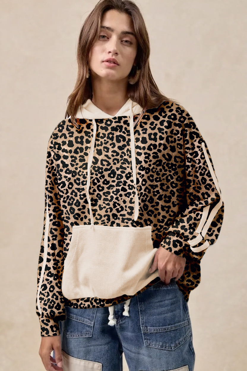 Smoke Gray Waffle Pocket Leopard Hoodie