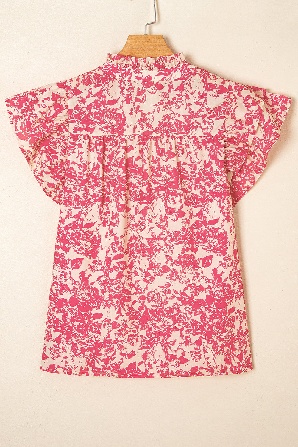 Rose Floral Print V Neck Ruffle Sleeve Blouse