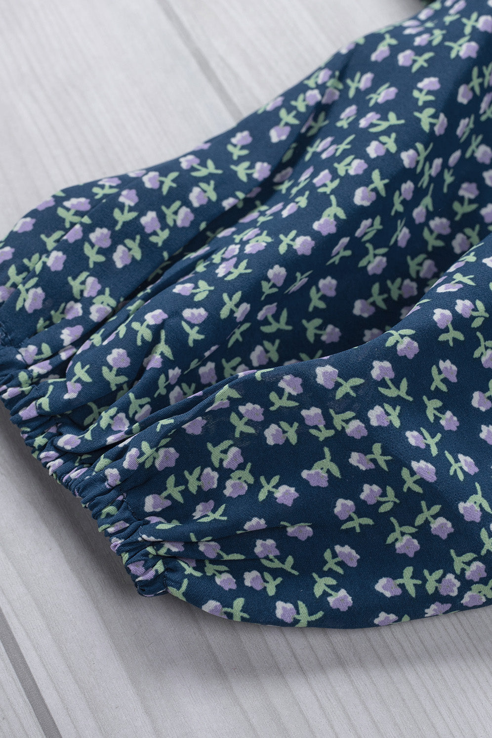 Blue Ditsy Floral Print Square Neck Smock Top