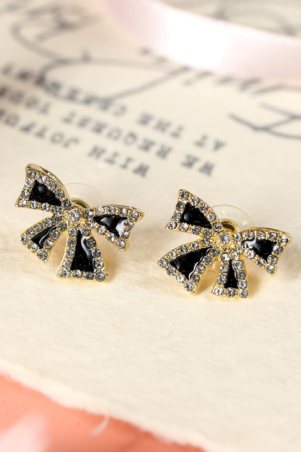 🖤 Black Rhinestone Bowknot Stud Earrings