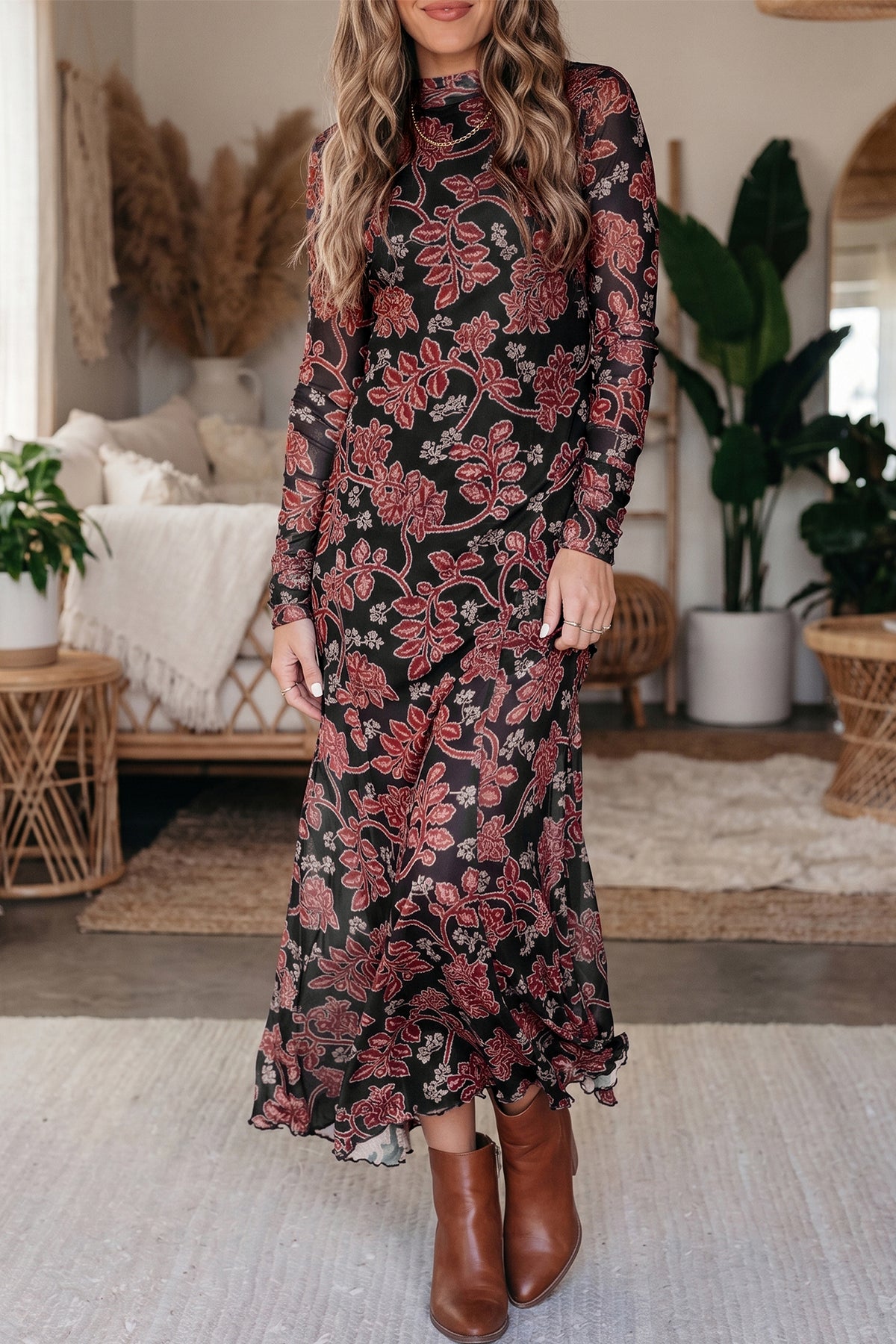Vintage Bloom Mesh Dress
