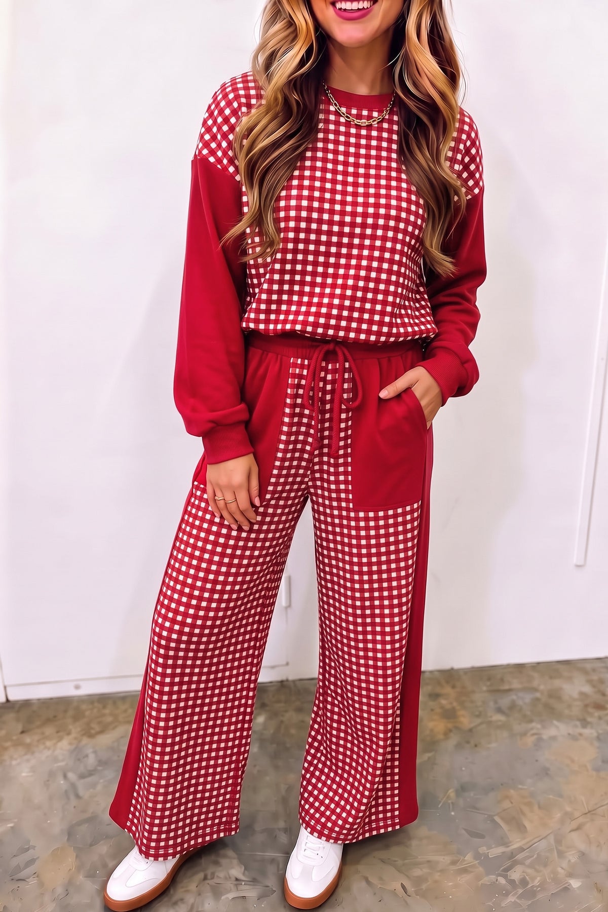 Pink Plaid Patchwork 2pc Set