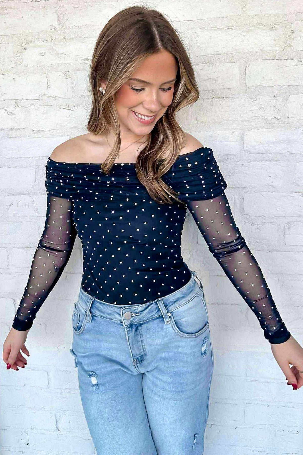 Polka Dot Mesh Top