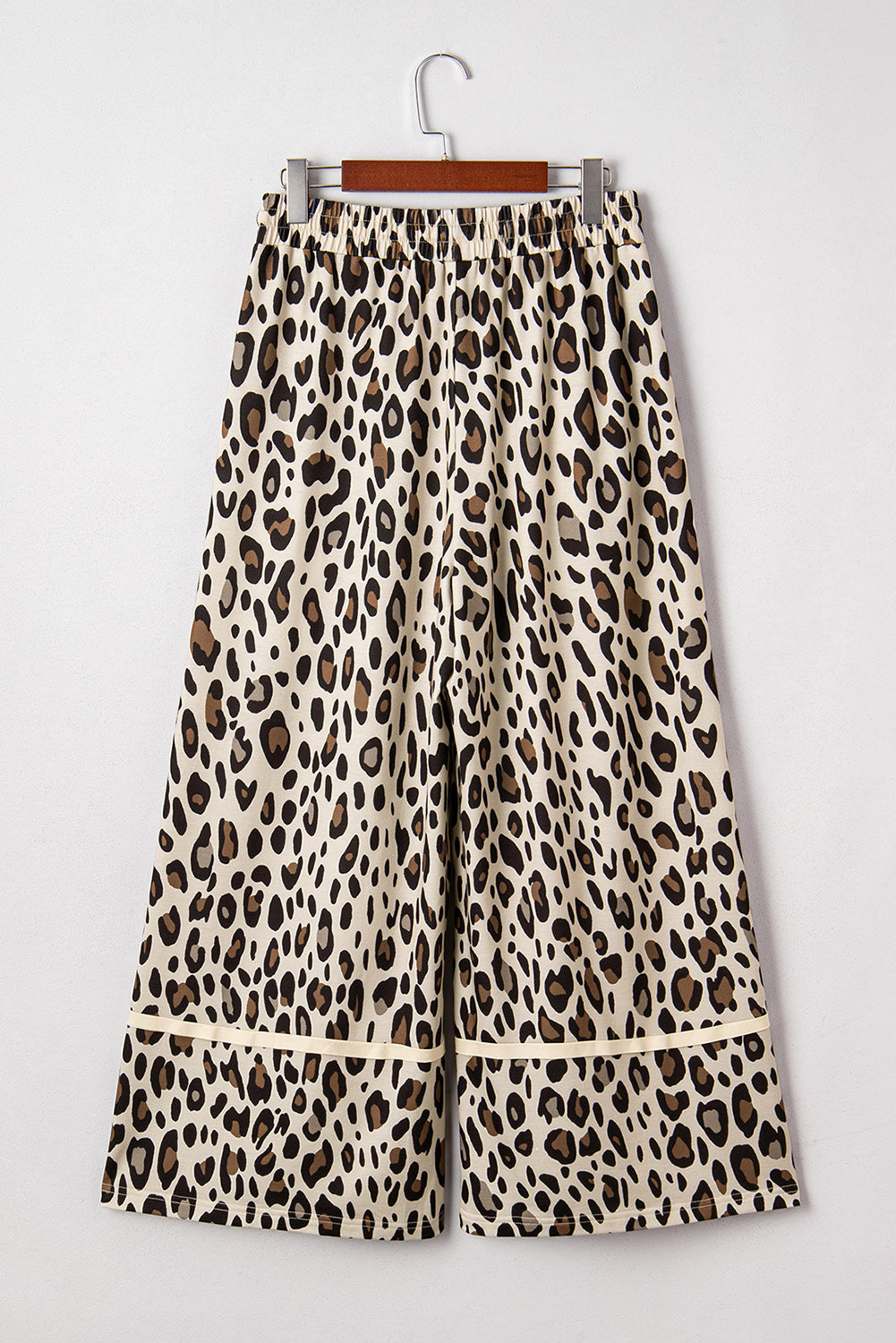 Khaki Leopard Drawstring Wide Leg Cropped Pants