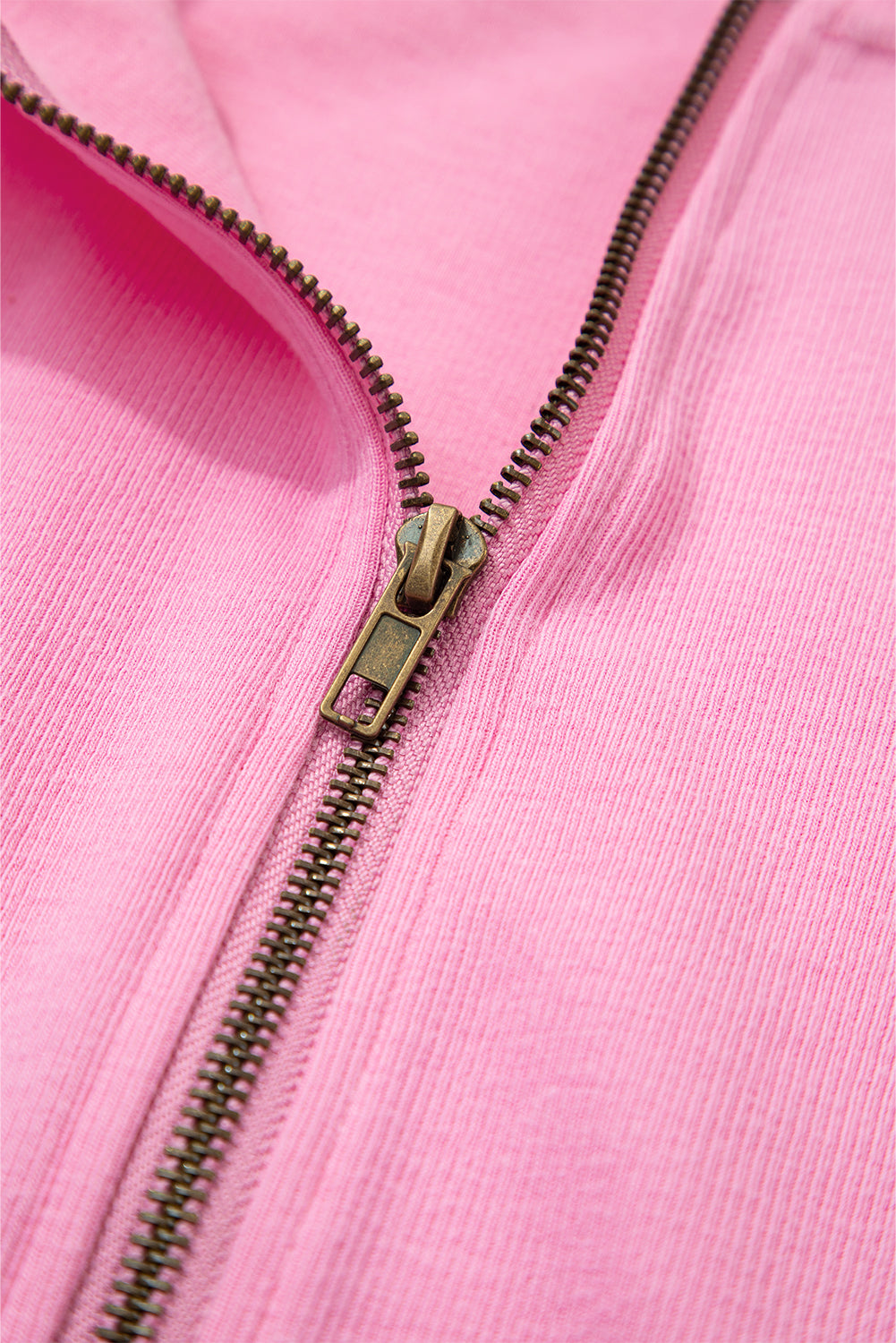 Sachet Pink Corduroy Zip Up Hooded Casual Jacket