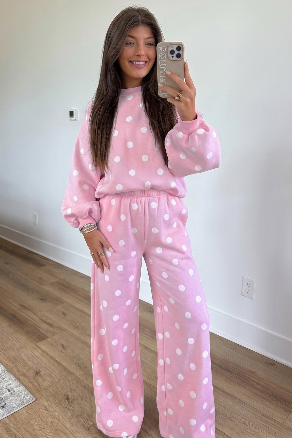 Pink Polka Dot Puff Sleeve 2pc Set