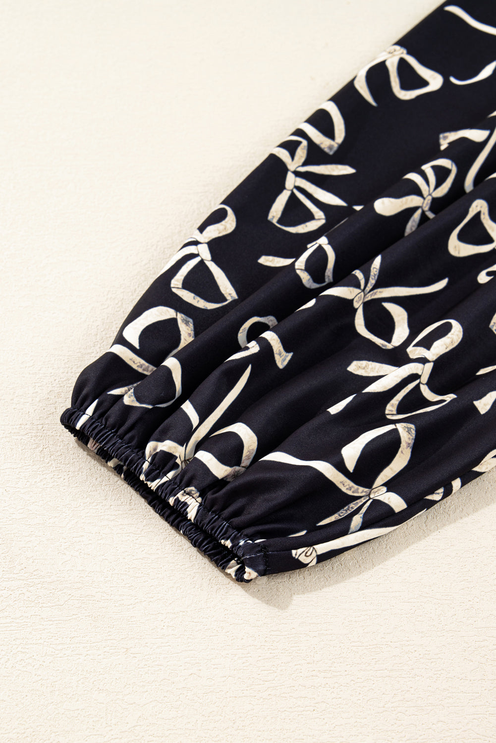 Black Bow Print Sleeve Patchwork Plus Size Blouse