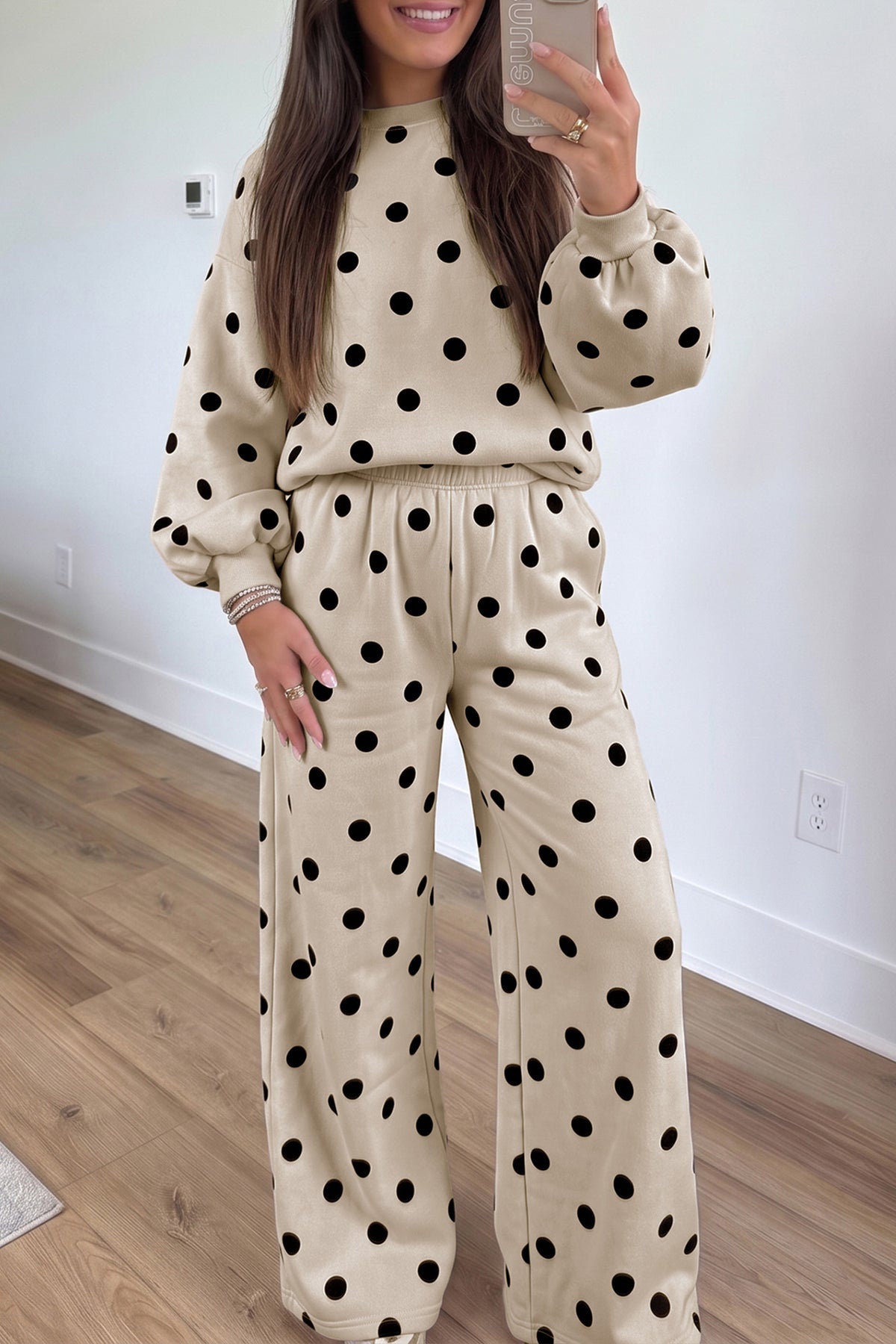 Pink Polka Dot Puff Sleeve 2pc Set