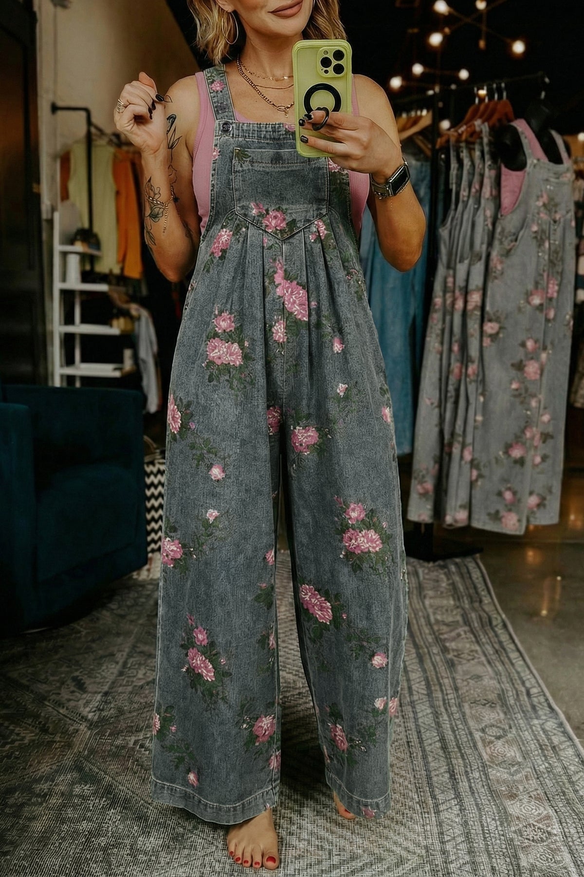 Floral Grace Denim Jumpsuit