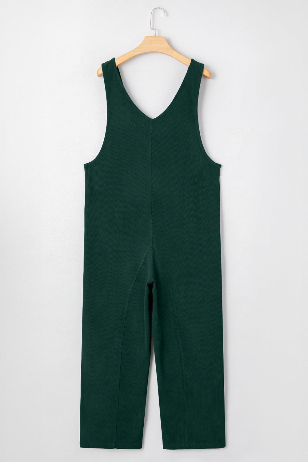 Evergreen Corduroy V Neck Patched Pocket Sleeveless Jumpsuit