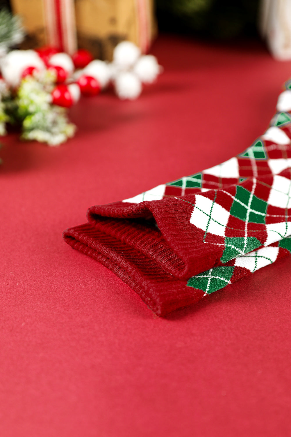 Fiery Red Classic Christmas Argyle Print Socks