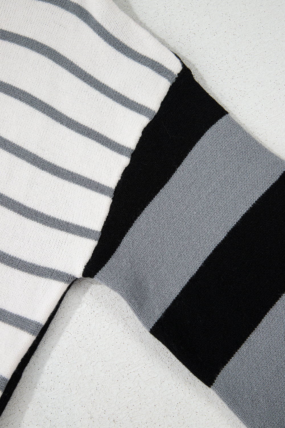 Gray Striped Colorblock Pullover Sweater