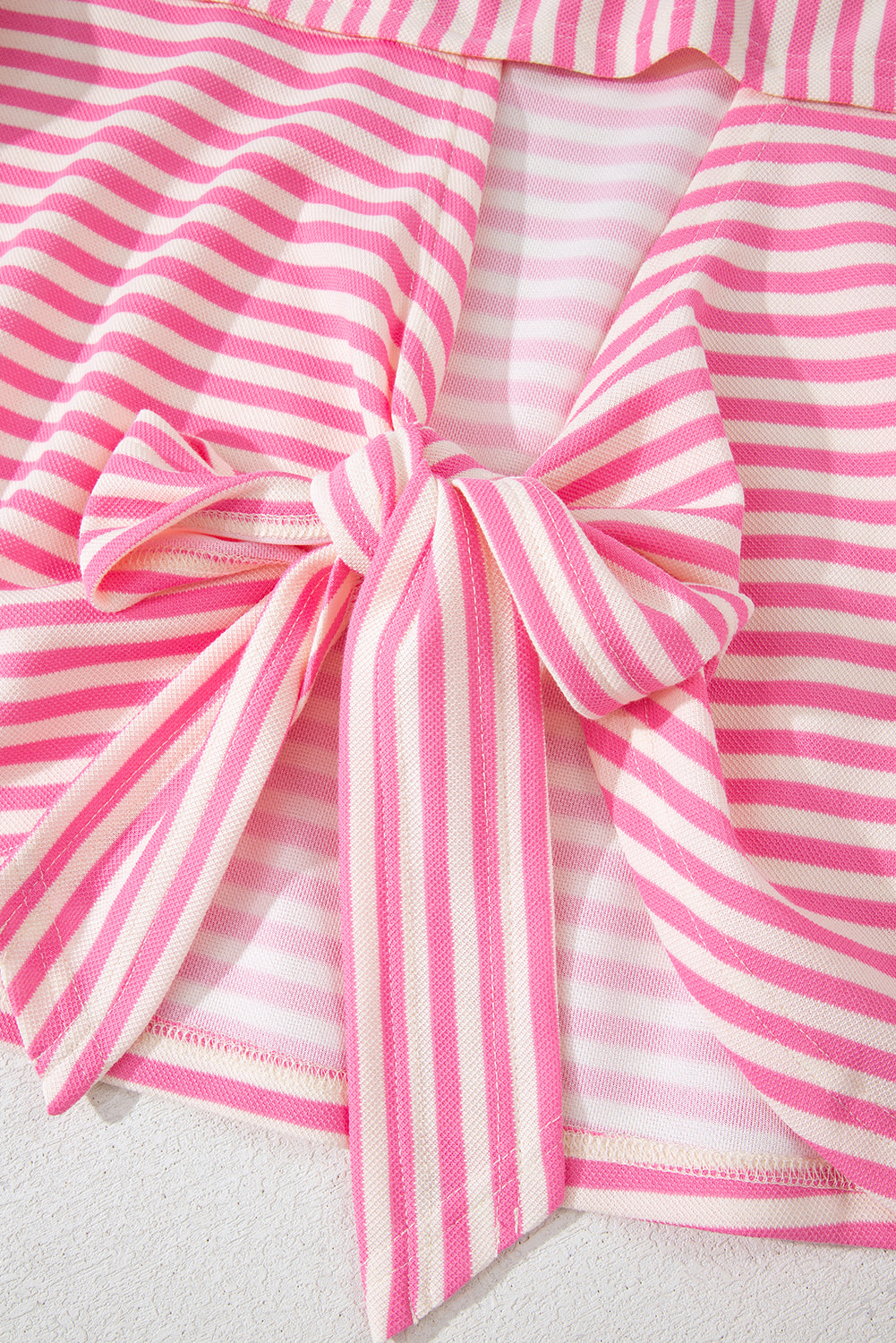 Pink Striped Bowknot Backless Drop Sleeve T-Shirt