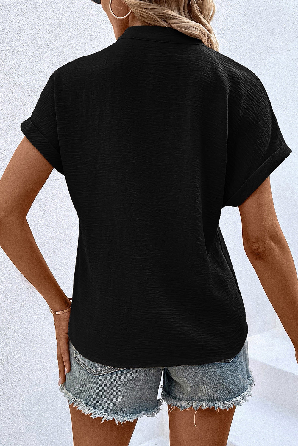 Rose Red Notched Neck Batwing Sleeve Blouse