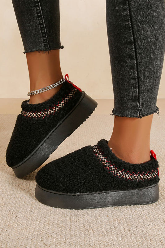 Black Contrast Edge Plush Thick Sole Slippers
