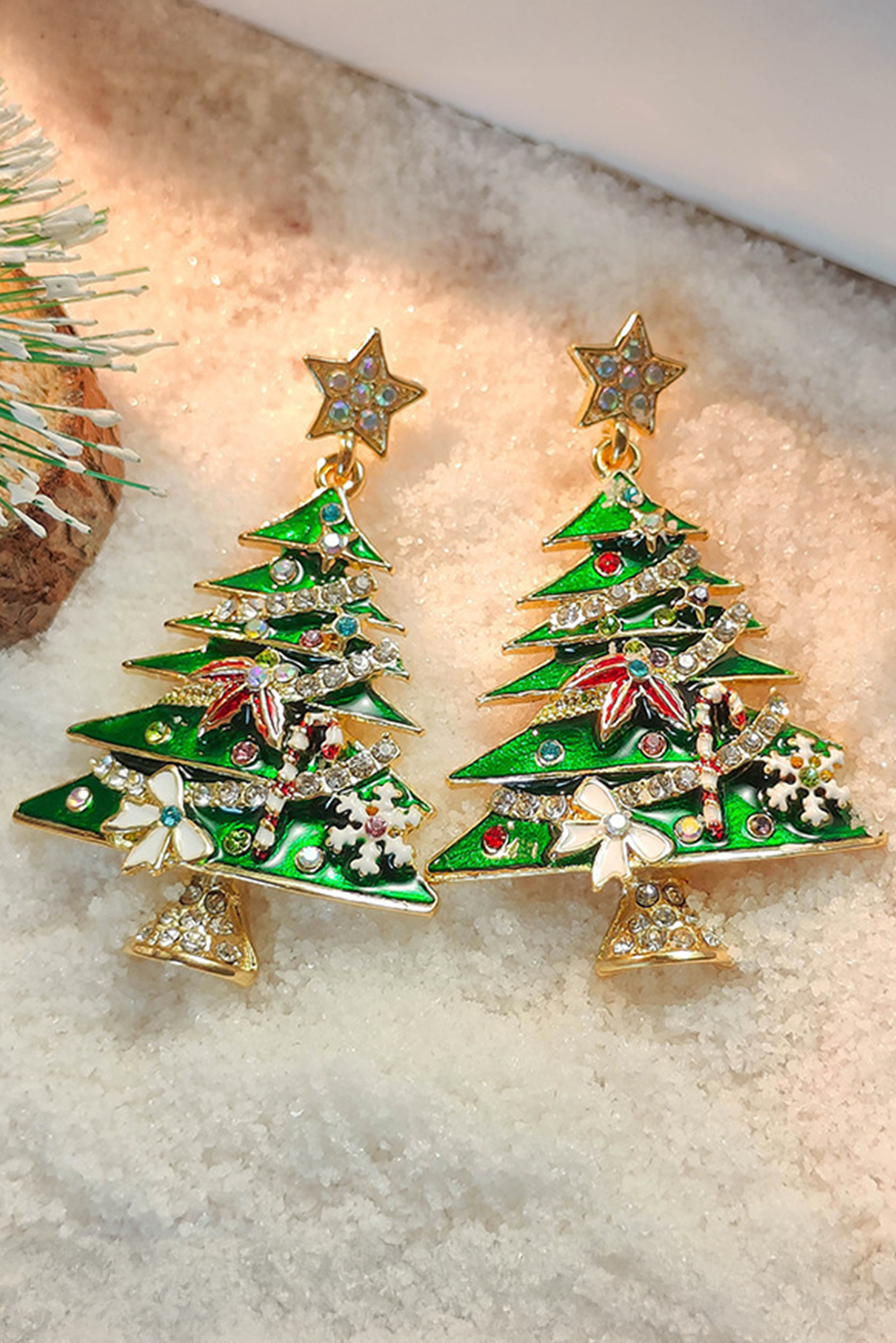 Bright Green Rhinestone Christmas Tree Drop Earrings