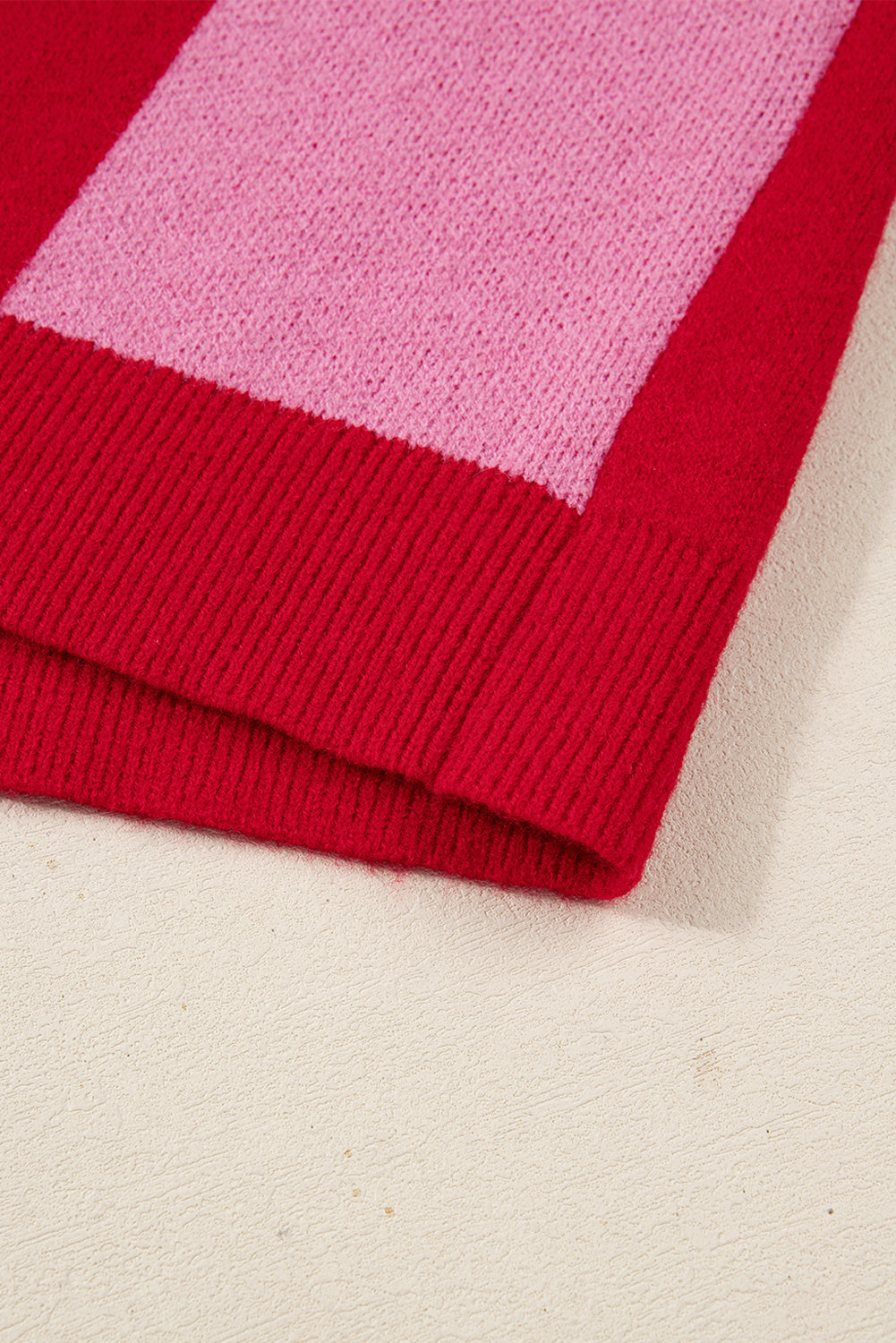 Fiery Red Colorblock Plaid Button Knit Cardigan