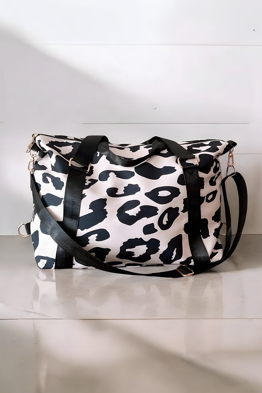 Bright Pink Leopard Print Luggage Tote Bag