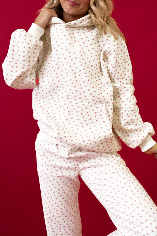 Pink Floral Kangaroo Pocket Hoodie Pants Set