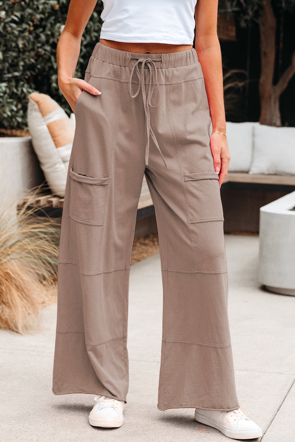 Black Mineral Wash Exposed Seam Wide Leg Cargo Pants