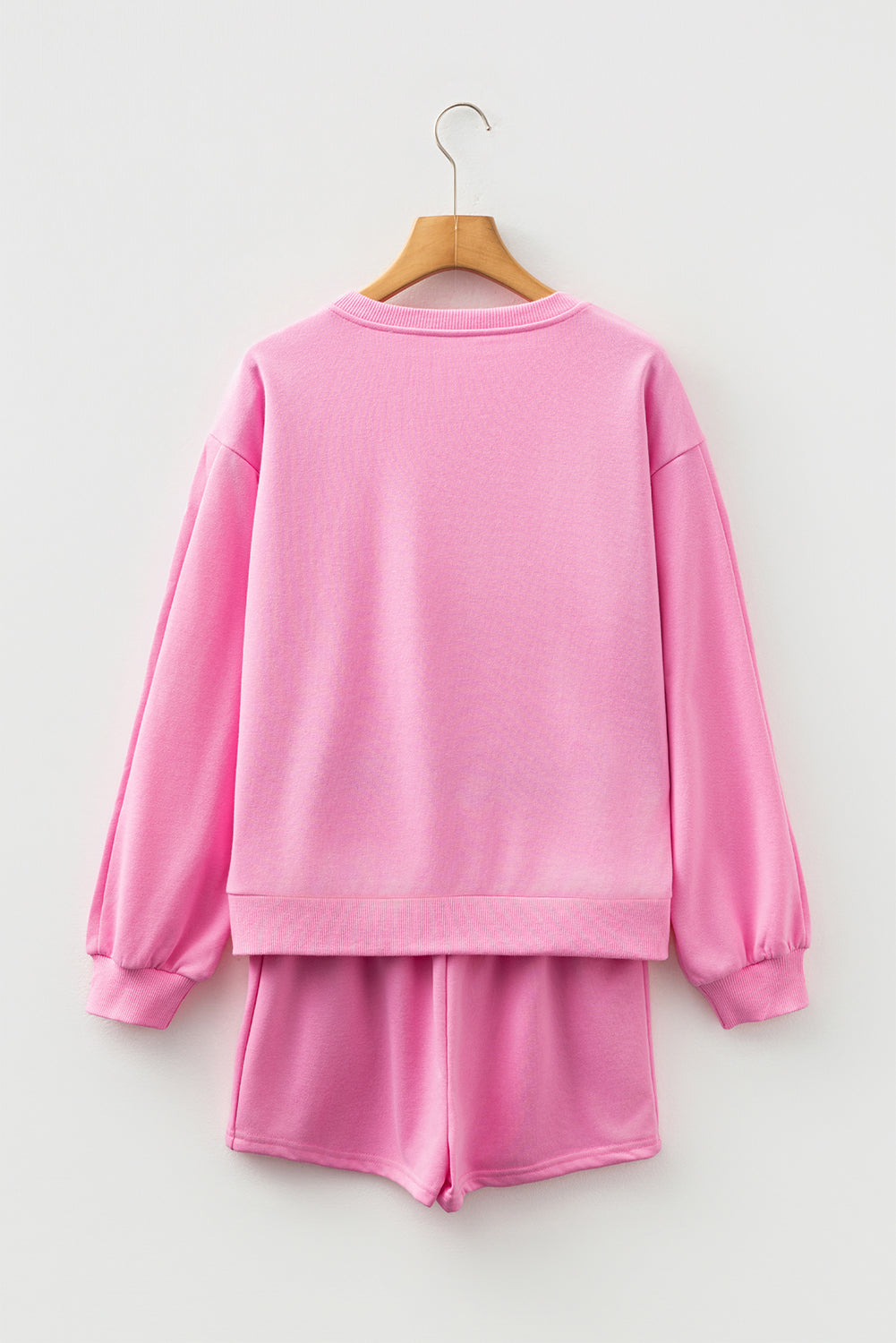 Sachet Pink Bow Embroidery Long Sleeve Pullover and High Waist Shorts Set