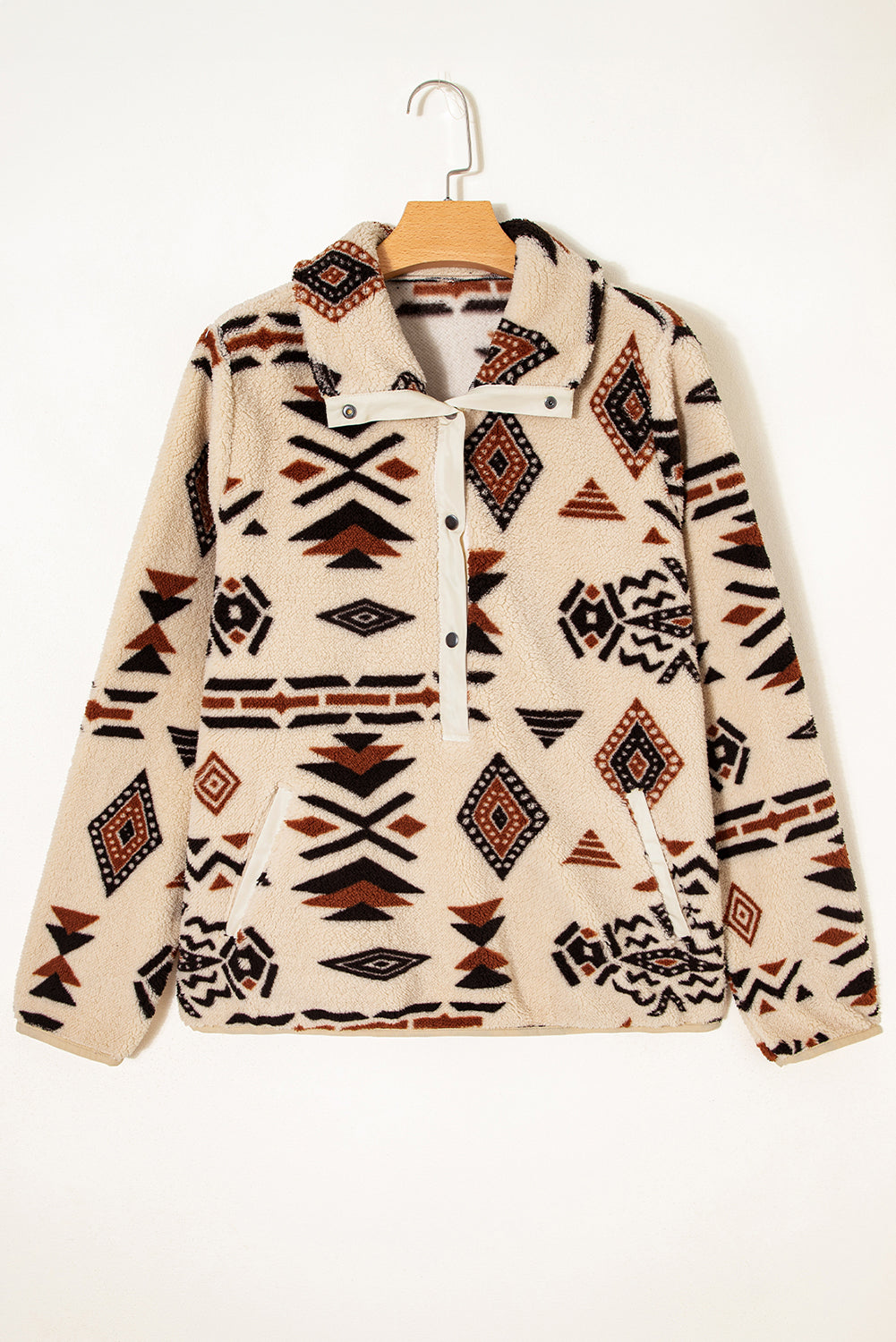 Black Vintage Geometric Half Zip Plush Sweatshirt