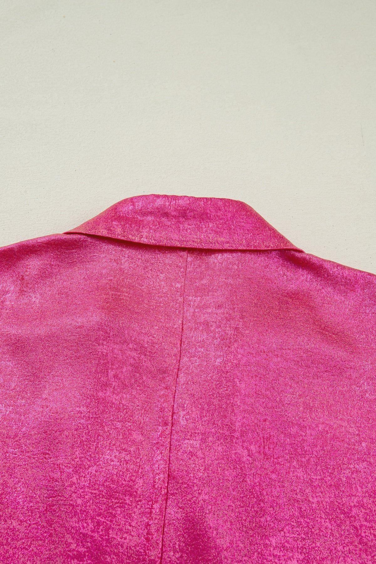 Strawberry Pink Collared V Neck Half Sleeve Metallic Top