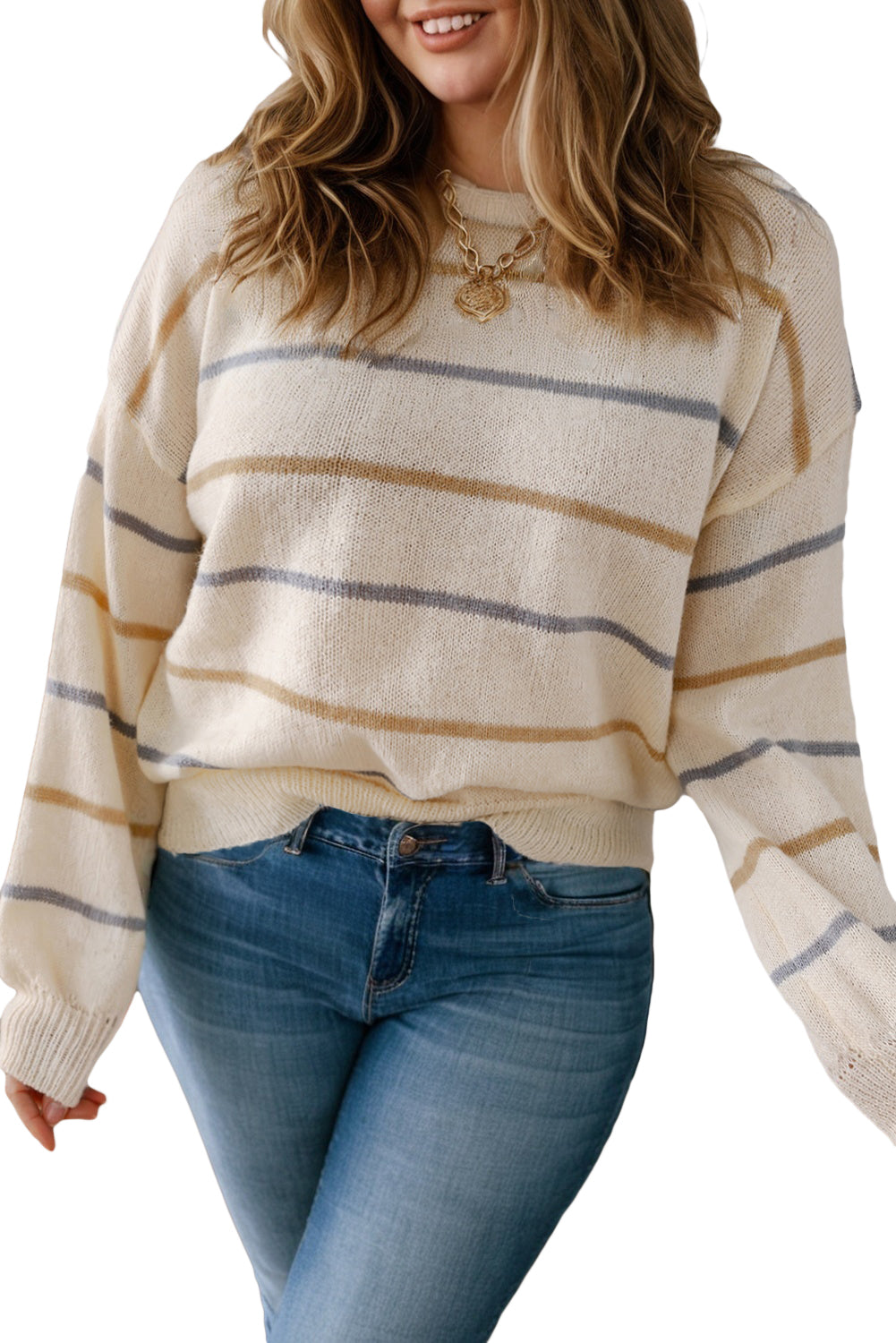 Multicolour Striped Drop Shoulder Plus Size Sweater