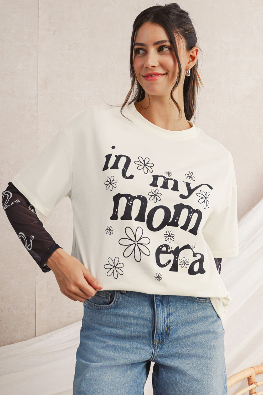 Jet Stream In My Mom Era Flower Graphic Loose Tee
