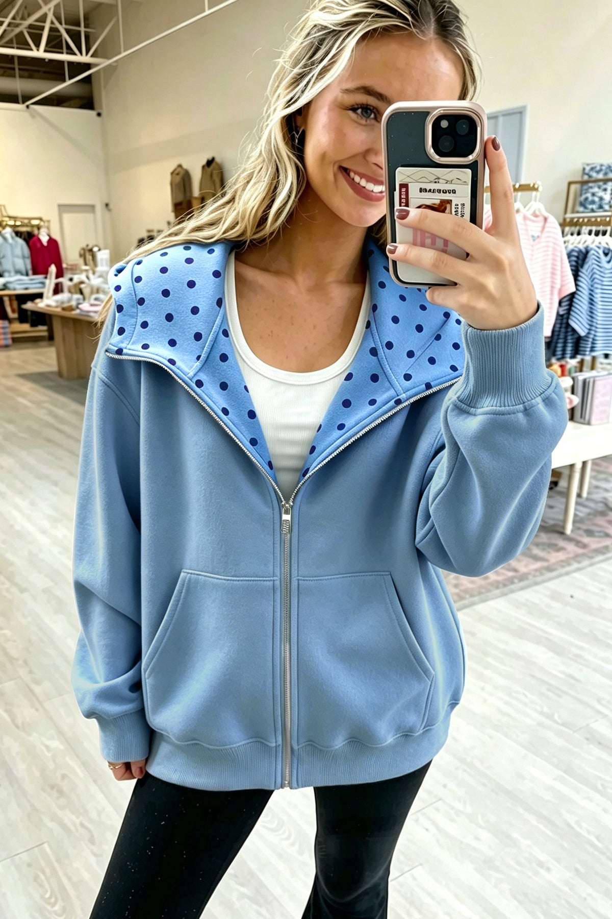 Polka Dot Zip Hoodie