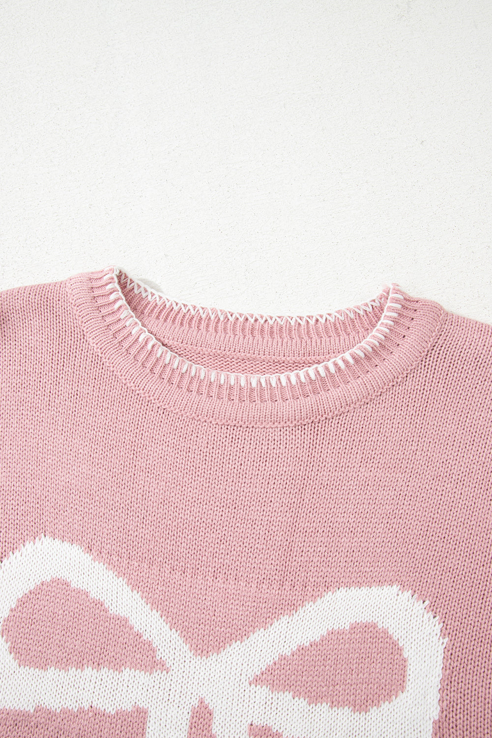 Pink Sweet Bow Drop Sleeve Round Neck Sweater