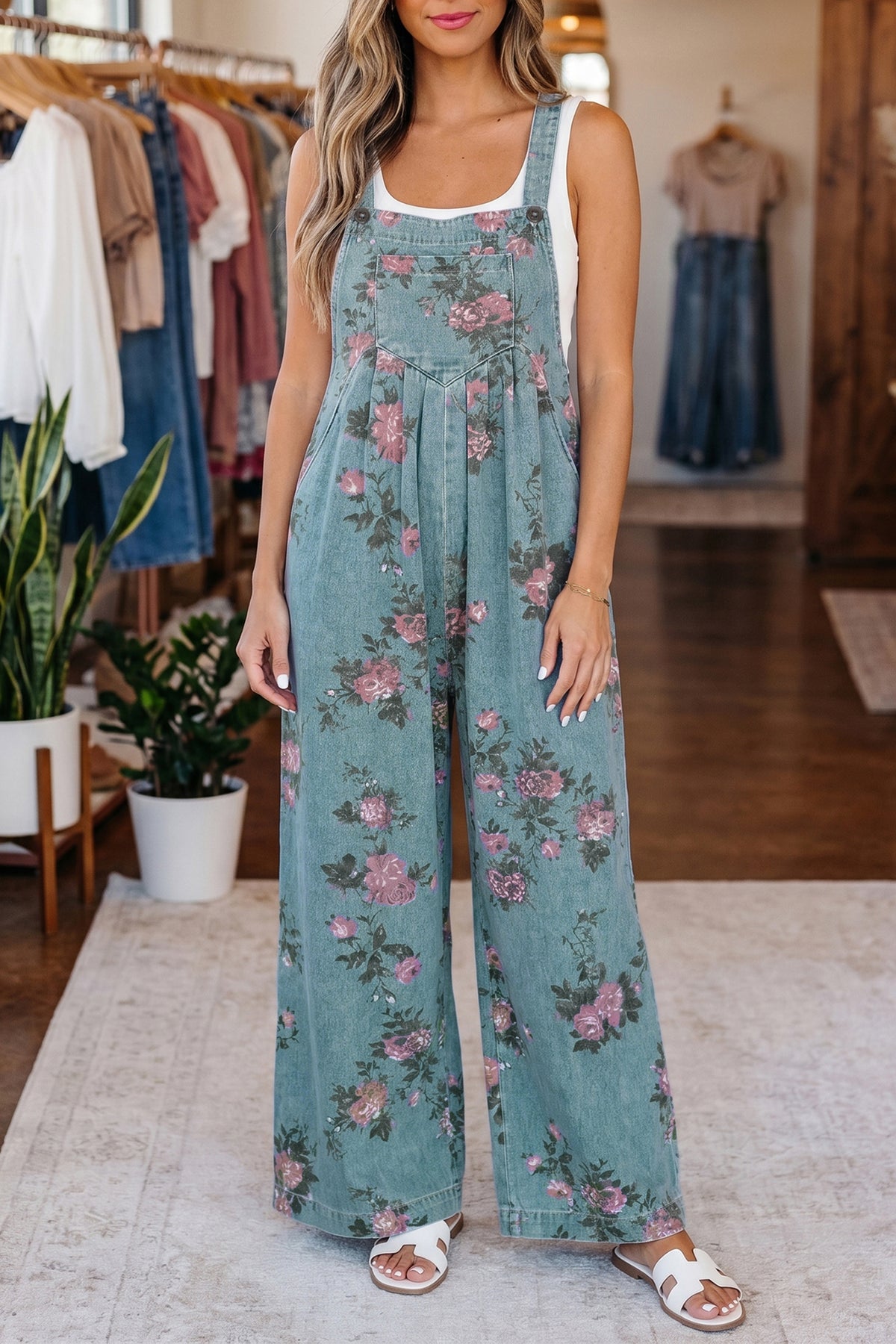 Floral Grace Denim Jumpsuit