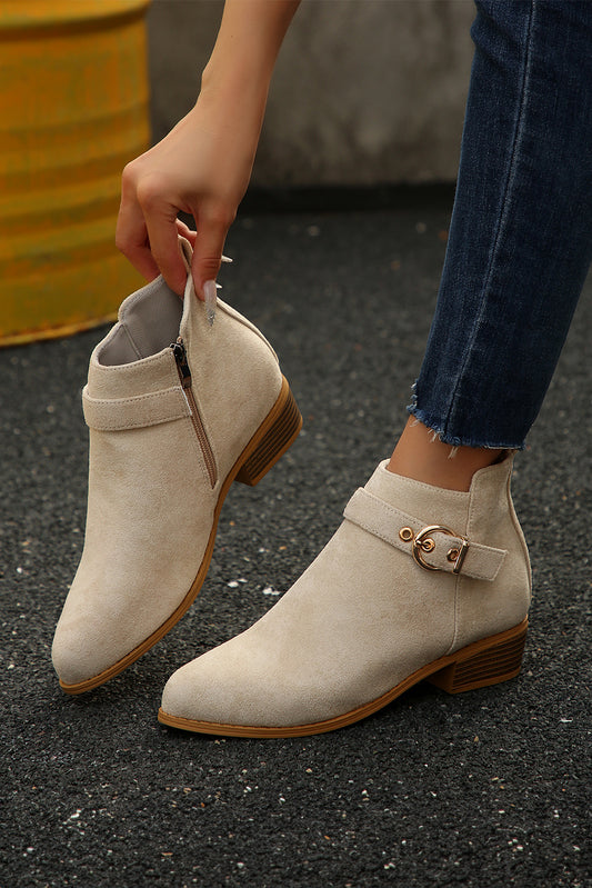 Beige Retro Pointed Toe Ankle Boots