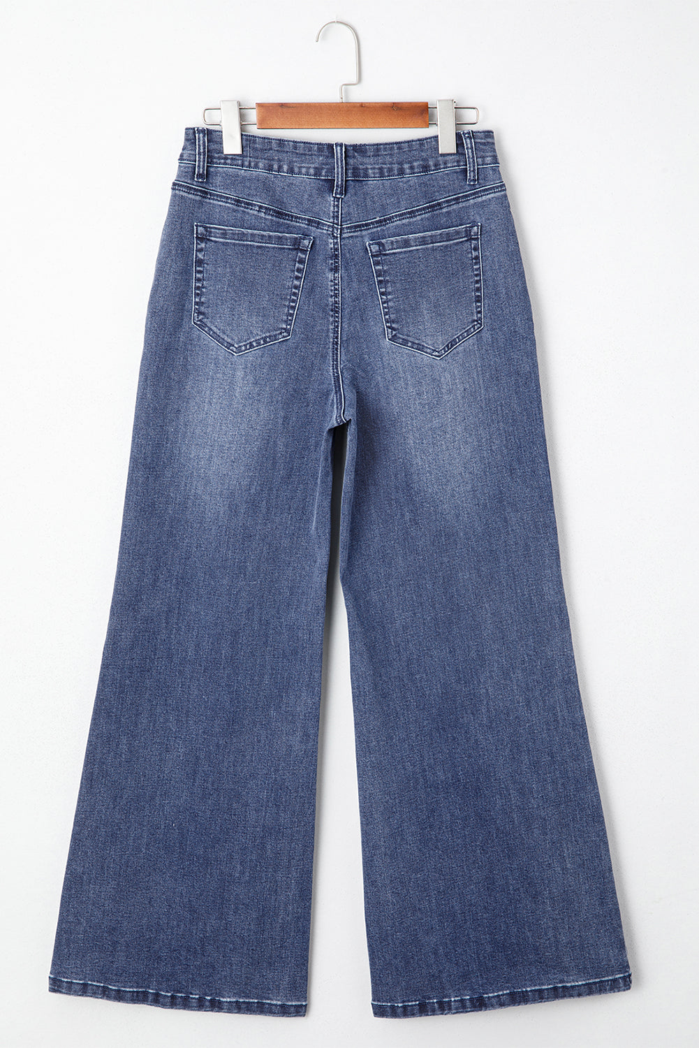 Beau Blue Button Zip High Waist Flared Hem Jeans