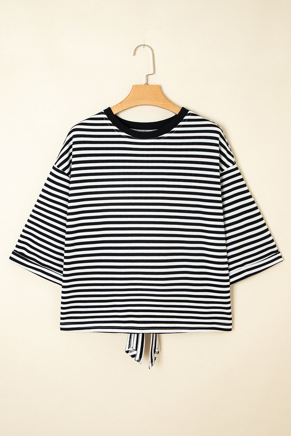 Pink Striped Bowknot Backless Drop Sleeve T-Shirt